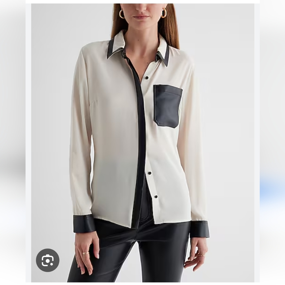 Express Faux Leather Pocket Tipped Relaxed Portofino Shirt